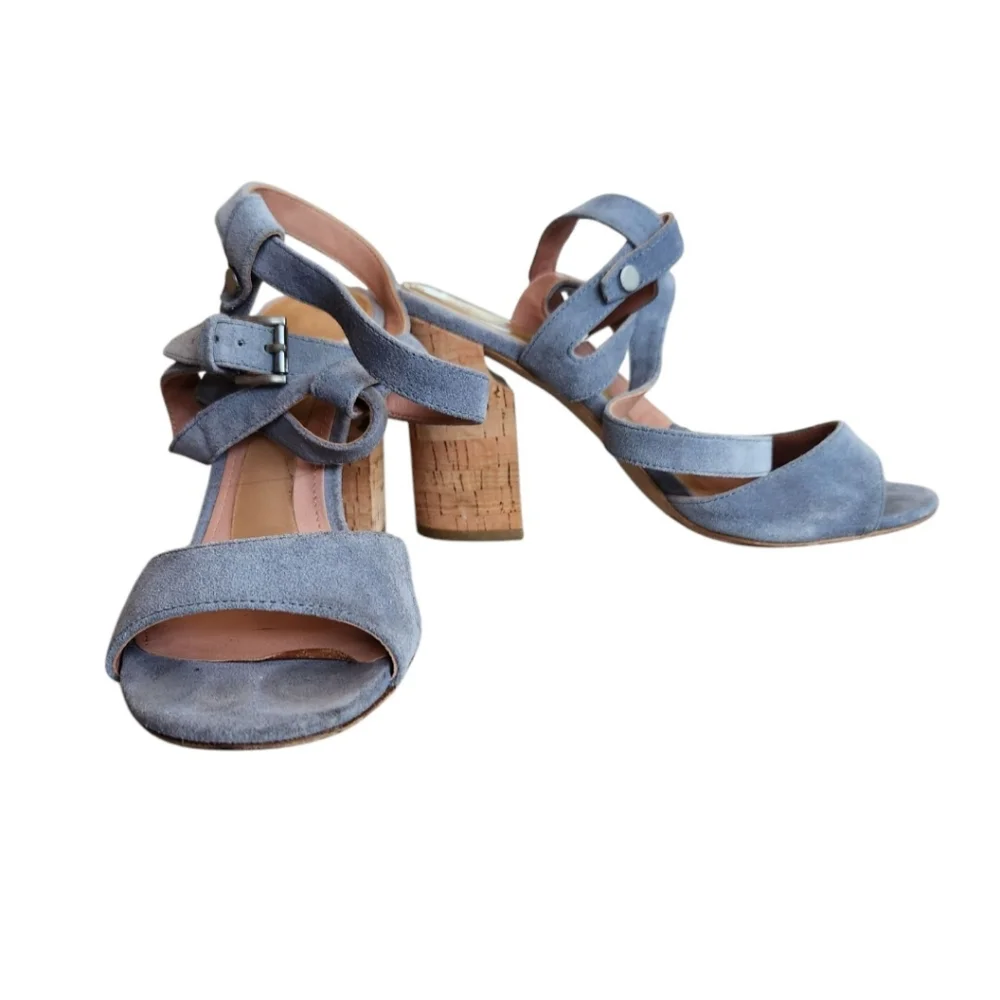 Sigerson Morrison Strappy‎ Sandals Sz 8 Cork Block Heels Padded insole Open Toe